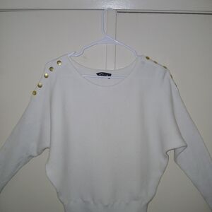 Express White Sweater with Gold Button Details
